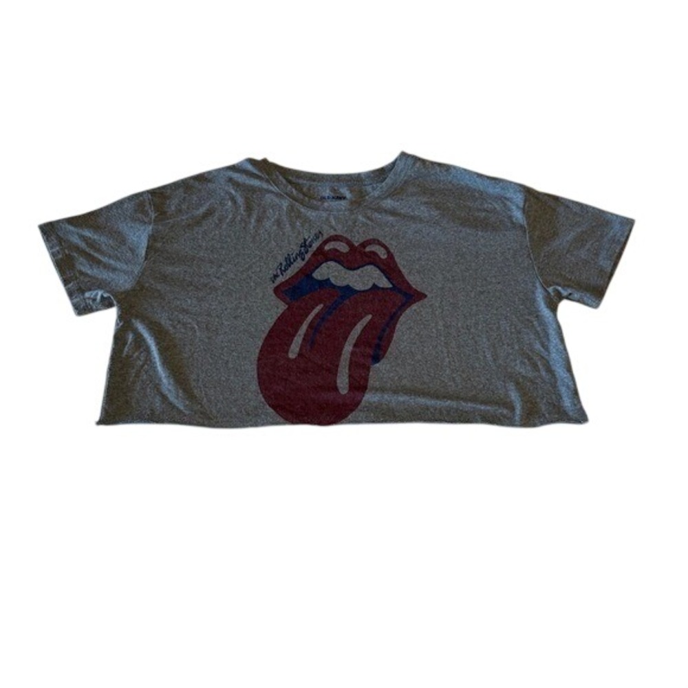 Old Navy Rolling‎ Stones Graphic Crop Top T-Shirt Heather Gray Womens Medium M